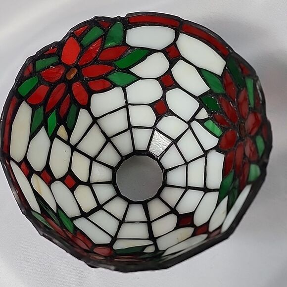 Tiffany Style Stained Glass Small Poinsettia Lamp Shade - Picture 5 of 8